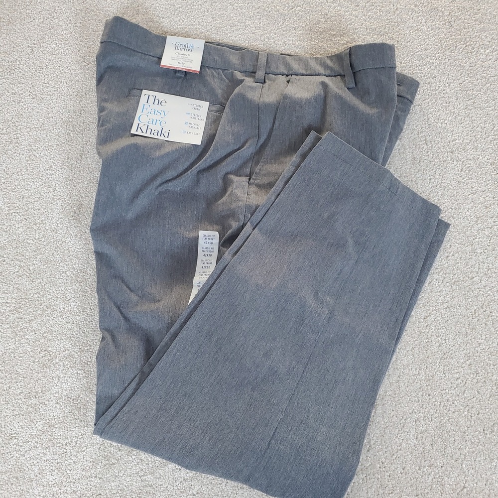 Croft & Barrow Khaki Pants Men's 42X30 Gray Easy Care Classic Fit Flat Front